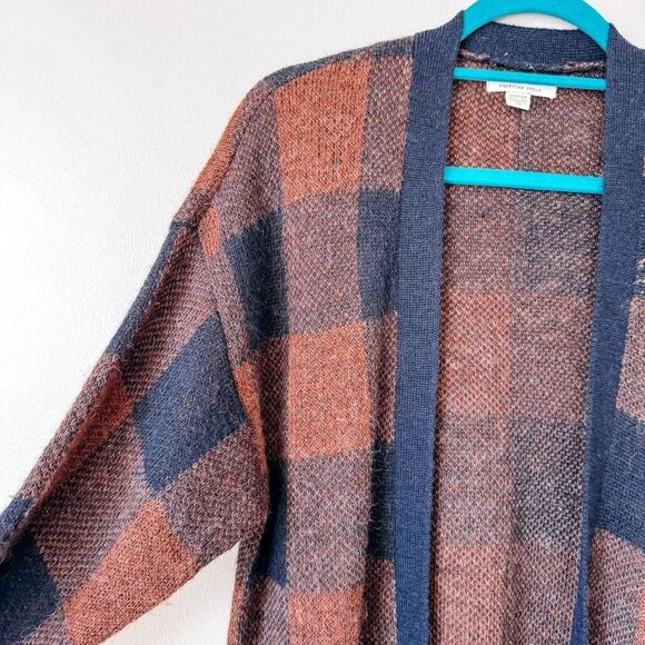 American Eagle Rust Plaid Soft Knit Open Front Cardigan Size XS - Picture 2 of 7